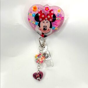 New Minnie Mouse Heart-Shaped shaker Badge Reel with custom charms